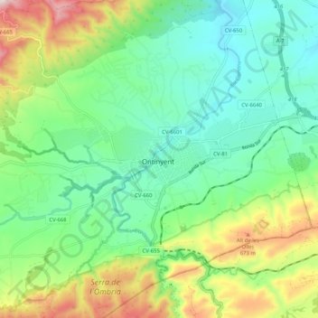 Topografische kaart Ontinyent, hoogte, reliëf