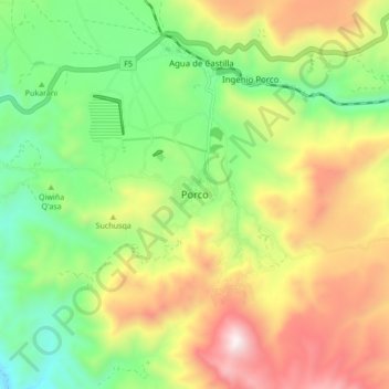 Topografische kaart Porco, hoogte, reliëf