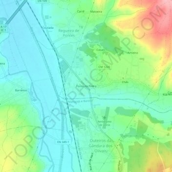 Topografische kaart Ponte da Pedra, hoogte, reliëf