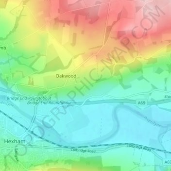 Topografische kaart Anick, hoogte, reliëf