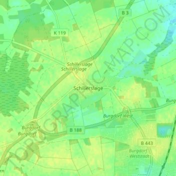 Topografische kaart Schillerslage, hoogte, reliëf
