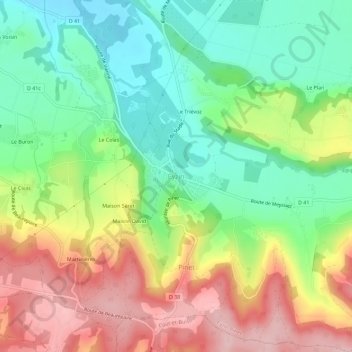 Topografische kaart Eyzin, hoogte, reliëf