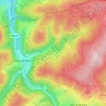 Topografische kaart Derrière les Thiers, hoogte, reliëf