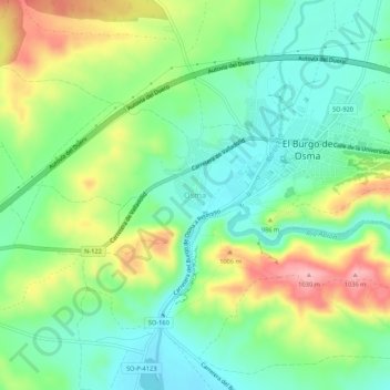 Topografische kaart Osma, hoogte, reliëf