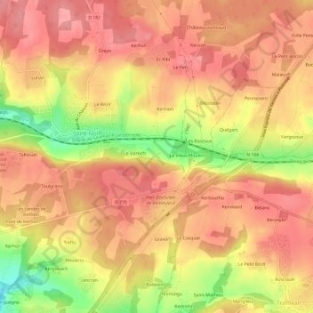 Topografische kaart La Madeleine, hoogte, reliëf