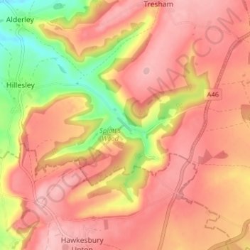 Topografische kaart Lower Kilcott, hoogte, reliëf
