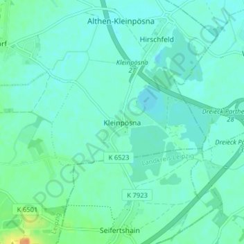 Topografische kaart Kleinpösna, hoogte, reliëf