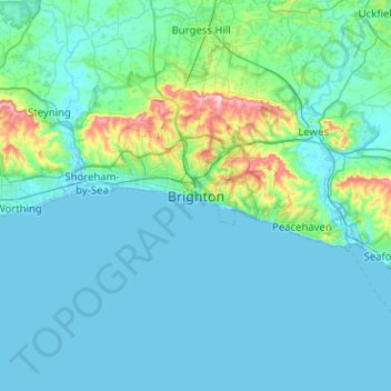 Topografische kaart Brighton, hoogte, reliëf