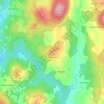 Topografische kaart Puy de la Madelon, hoogte, reliëf