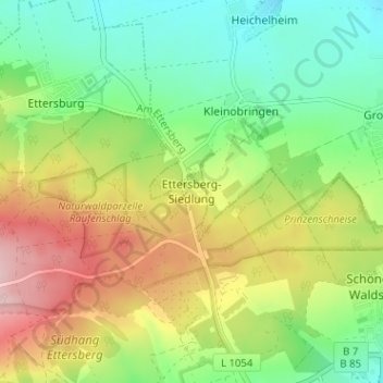 Topografische kaart Ettersberg-Siedlung, hoogte, reliëf