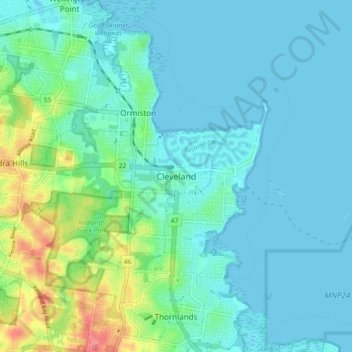 Topografische kaart Cleveland, hoogte, reliëf