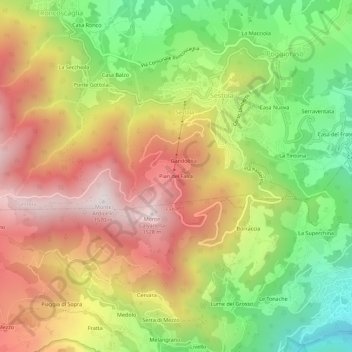 Topografische kaart Pian del Falco, hoogte, reliëf