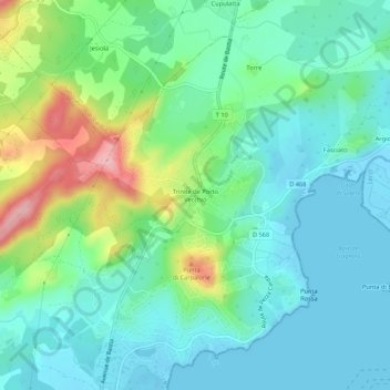 Topografische kaart Trinité de Porto Vecchio, hoogte, reliëf