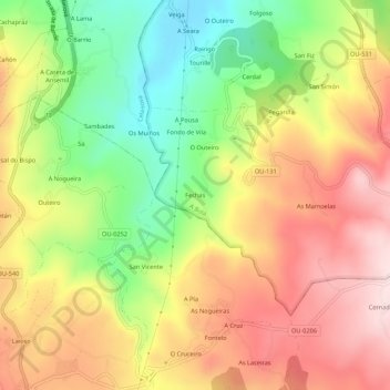 Topografische kaart Fechas, hoogte, reliëf