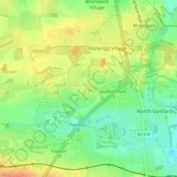 Topografische kaart Middle Brunton, hoogte, reliëf