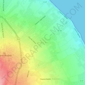 Topografische kaart Secteur Rio, hoogte, reliëf