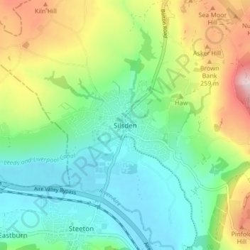 Topografische kaart Silsden, hoogte, reliëf