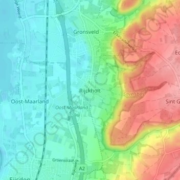 Topografische kaart Rijckholt, hoogte, reliëf