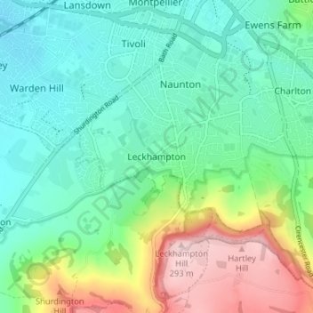 Topografische kaart Leckhampton, hoogte, reliëf