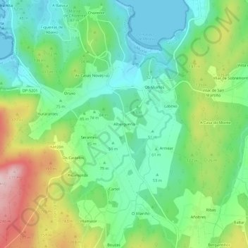 Topografische kaart Alberguería, hoogte, reliëf