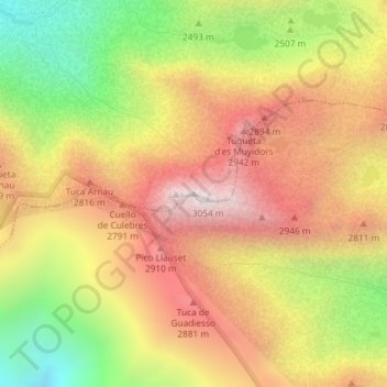 Topografische kaart Tuca de Vallibierna / Roca Bllanca, hoogte, reliëf