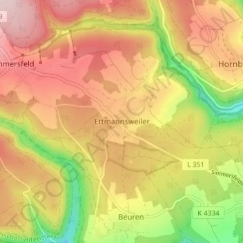 Topografische kaart Ettmannsweiler, hoogte, reliëf