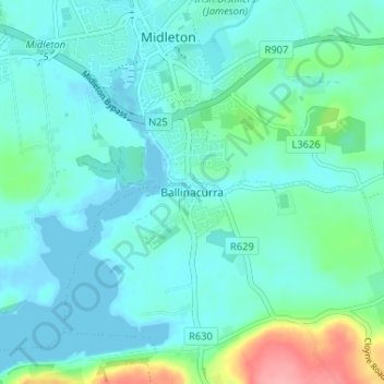 Topografische kaart Ballinacurra, hoogte, reliëf