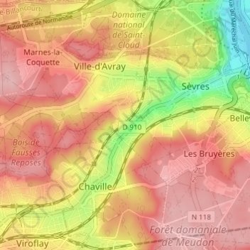 Topografische kaart Cité des Châtres Sacs, hoogte, reliëf