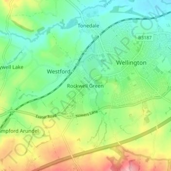 Topografische kaart Rockwell Green, hoogte, reliëf