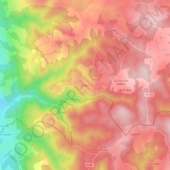 Topografische kaart Piegut, hoogte, reliëf
