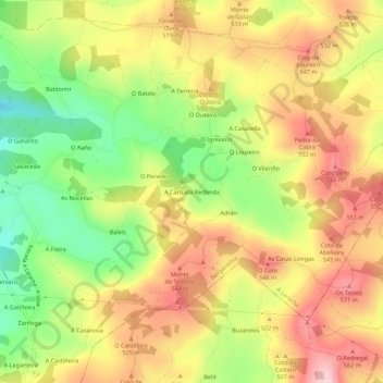 Topografische kaart A Carballa Redonda, hoogte, reliëf