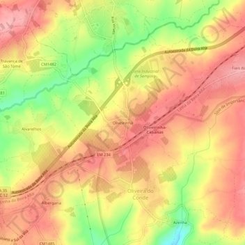 Topografische kaart Oliveirinha, hoogte, reliëf