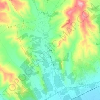 Topografische kaart Uria, hoogte, reliëf