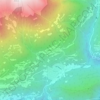 Topografische kaart Caspano, hoogte, reliëf