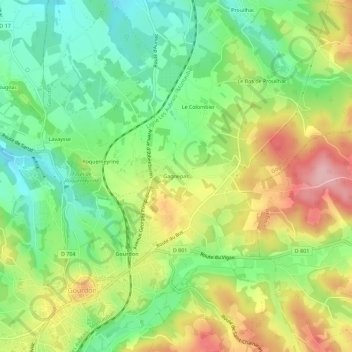 Topografische kaart Gagnepas, hoogte, reliëf