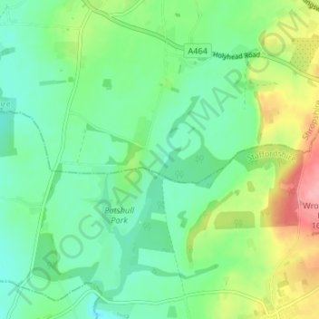 Topografische kaart Wildicote, hoogte, reliëf