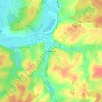 Topografische kaart Le Moutherot, hoogte, reliëf