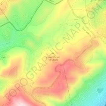 Topografische kaart Jabal Qasiyun, hoogte, reliëf