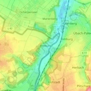 Topografische kaart Rimburg, hoogte, reliëf