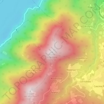 Topografische kaart Monte Nuvolone, hoogte, reliëf