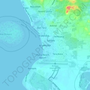 Topografische kaart Kralendijk, hoogte, reliëf