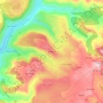 Topografische kaart Mordagne, hoogte, reliëf
