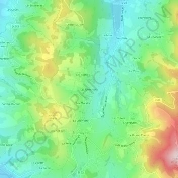 Topografische kaart Les Gendrons, hoogte, reliëf