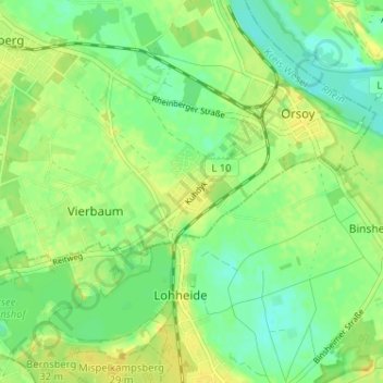 Topografische kaart Orsoyerberg, hoogte, reliëf