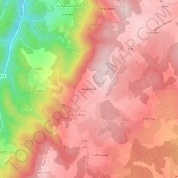Topografische kaart Bonnefont, hoogte, reliëf