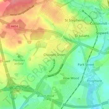 Topografische kaart Chiswell Green, hoogte, reliëf