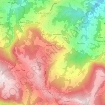 Topografische kaart Ligorzano, hoogte, reliëf