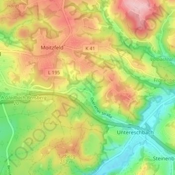 Topografische kaart Obereschbach, hoogte, reliëf