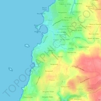 Topografische kaart Kervilon, hoogte, reliëf