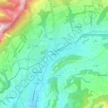Topografische kaart Gap, hoogte, reliëf